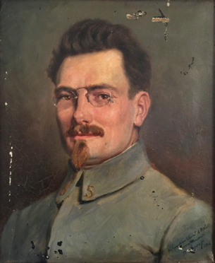 Aristide, peint. En bas à droite : "Au sympathique colonial A. Beslais, cordial souvenir, P. Leprat, 1916"